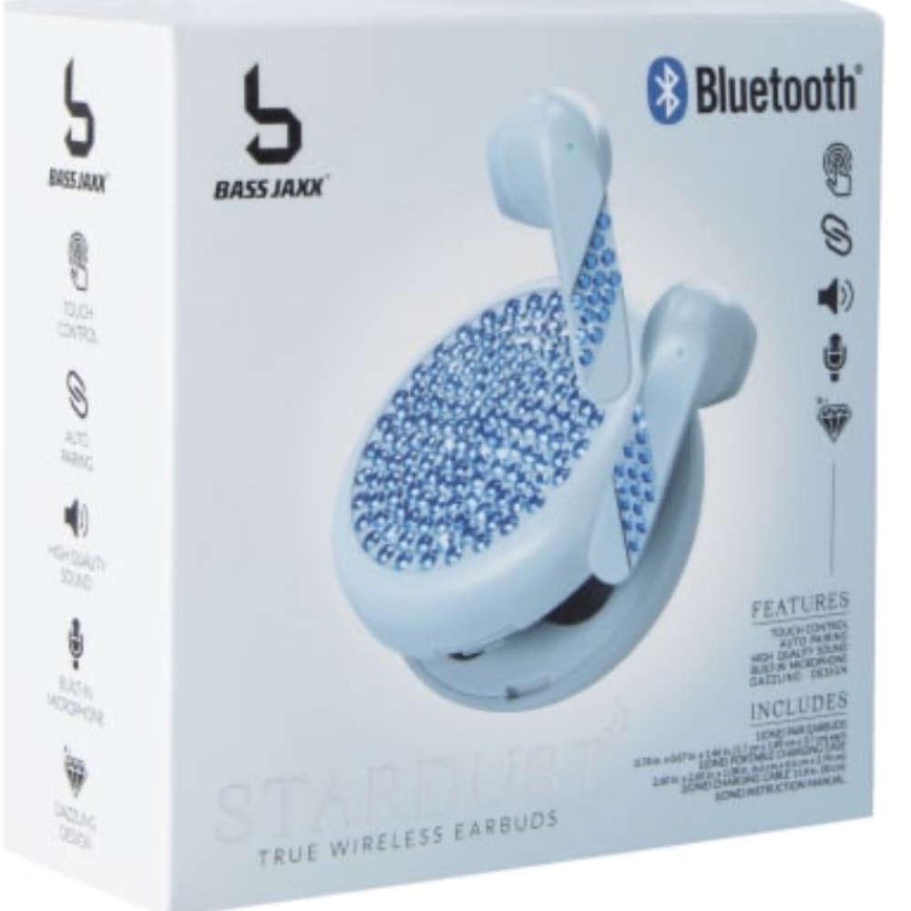 NIB! Bass Jaxx Bluetooth Stardust True Wireless Earbuds in Blue!
